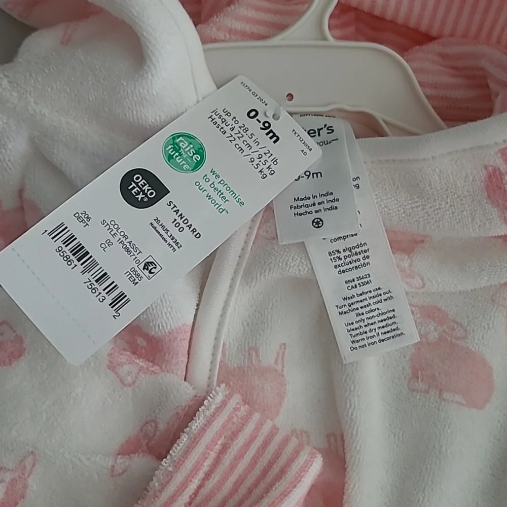 Carters Girls .. 0-9 months .. Terry Cloth BathRobe‎ .. Pink Lamb Sheep .. New